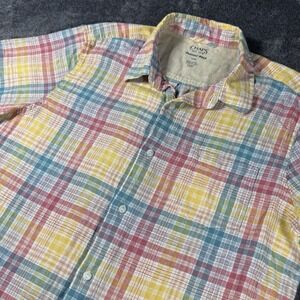Chaps Seacoast Wash Short Sleeve Plaid Multi Shirt Linen Blend Men's Size L